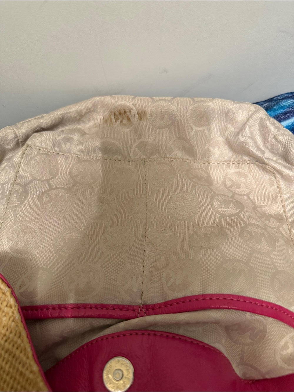 Michael Kors Straw Shoulder Tote with Pink Trim and Gold Hardware - Picture 3 of 15